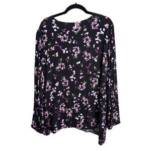 J. Jill Black Pink Floral Assymetric Hem Tunic Blouse Size XL